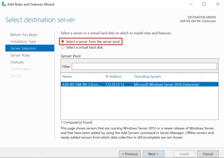 Location of Select a server from the server pool.